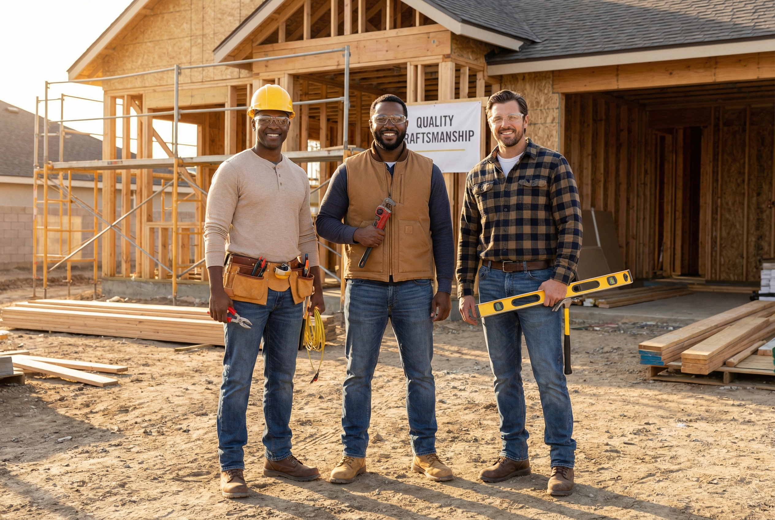 Professional tradespeople on a construction site